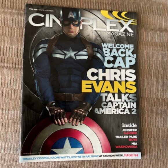 2/$40 Cineplex Magazine Apr 2014 Vol 15 No4 Captain American Chis Evans J Garner - Picture 1 of 3